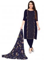 Georgette Navy Blue Casual Wear Embroidery Work Churidar Suit